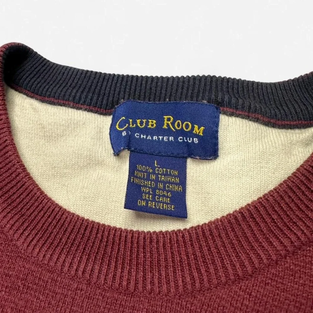 Club Room Mens Cotton Crewneck Sweater Burgundy Red Navy Stripe Large